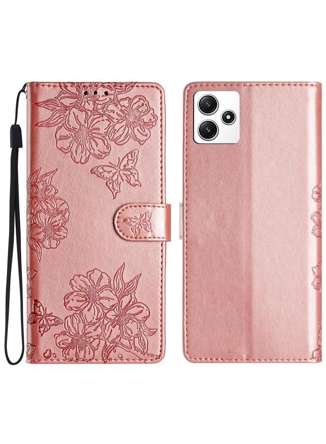 The Bros Case For Xiaomi Redmi 12 Cherry Blossom Butterfly Skin Feel Embossed PU Phone Case