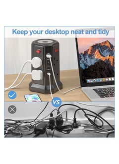 اكسيسن شريط حماية من زيادة التيار الكهربائي، 5 منافذ USB مع إضاءة ليلية، سلك تمديد بطول 2 متر مع 8 منافذ متعددة للتيار المتردد، برج شرائط الطاقة للمكتب المنزلي  - Image 5