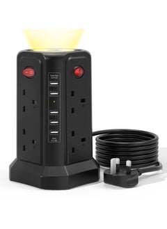اكسيسن شريط حماية من زيادة التيار الكهربائي، 5 منافذ USB مع إضاءة ليلية، سلك تمديد بطول 2 متر مع 8 منافذ متعددة للتيار المتردد، برج شرائط الطاقة للمكتب المنزلي  - Image 1