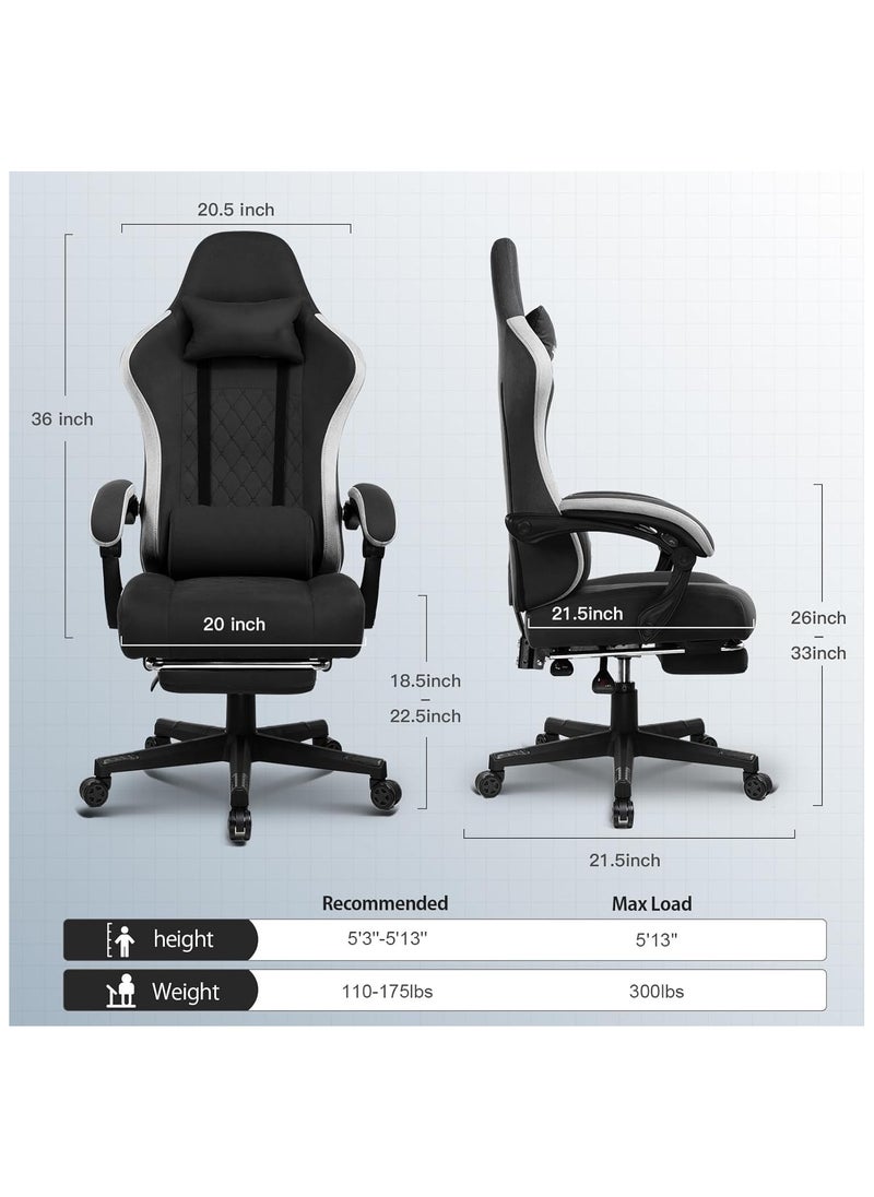Chulovs Gaming Chair with Footrest, Ergonomic Gamer Chair with Lumbar Support Massage Adjustable High Back Comfortable Fabric Office Chair Style Computer Reclining Office Chair for Adults  - Image 2