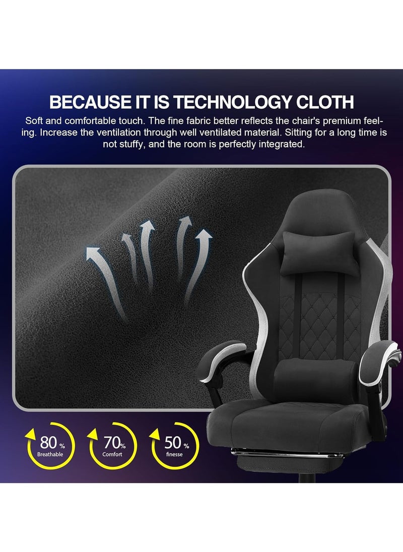 Chulovs Gaming Chair with Footrest, Ergonomic Gamer Chair with Lumbar Support Massage Adjustable High Back Comfortable Fabric Office Chair Style Computer Reclining Office Chair for Adults  - Image 3