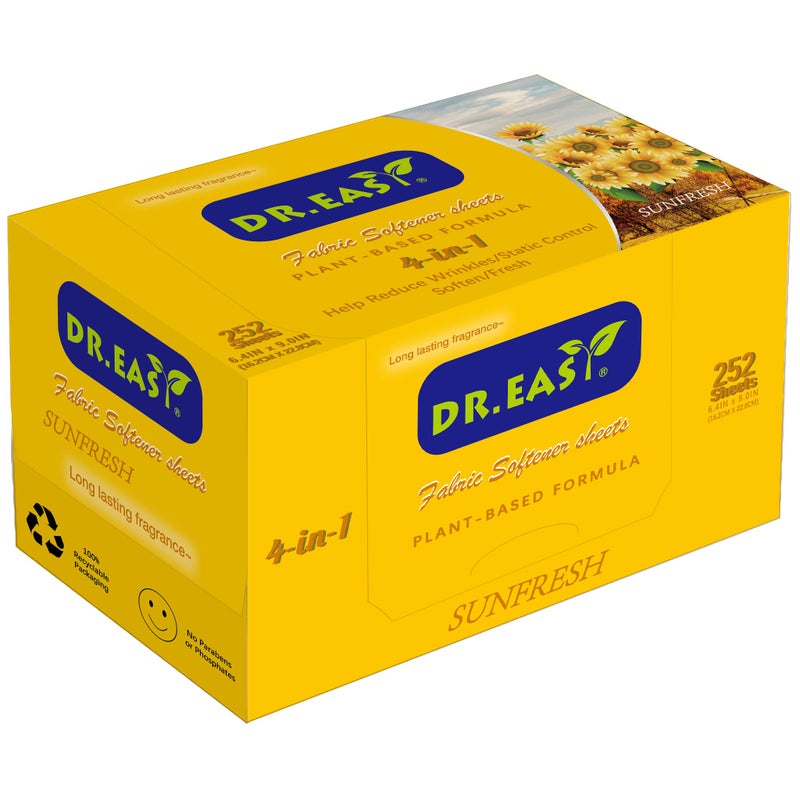 DR. EASY أوراق تجفيف DR.EASY تركيبة نباتية 252 قطعة من أوراق منعم الأقمشة للغسيل برائحة زيت أساسي سنفريش بدون عطور صناعية بدون ألوان تقلل من static والتجاعيد تساعد على طرد شعر الحيوانات الأليفة - Image 1