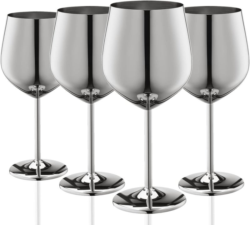WOTOR Stainless Steel Wine Glasses Set of 4, 18oz Unbreakable Metal Wine Glass, Fancy, Unique Wine Goblets for Outdoor, Travel, Camping and Pool, Ideal Gift for Wine Lovers (Silver) - Image 1