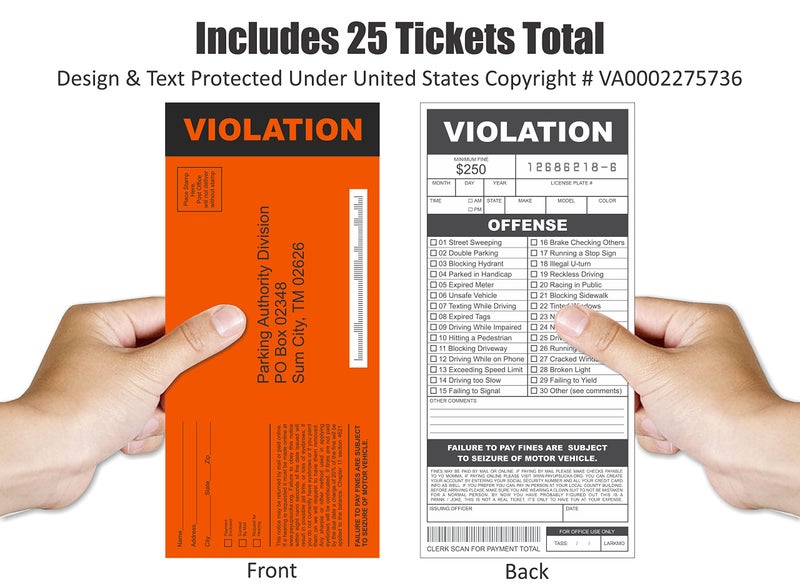 Larkmo Fake Parking Tickets Prank - Qty 25, Joke Violation Parking, Funny Gag Pretend Police Traffic and Safety Car Citations, Kid Friendly - Image 2