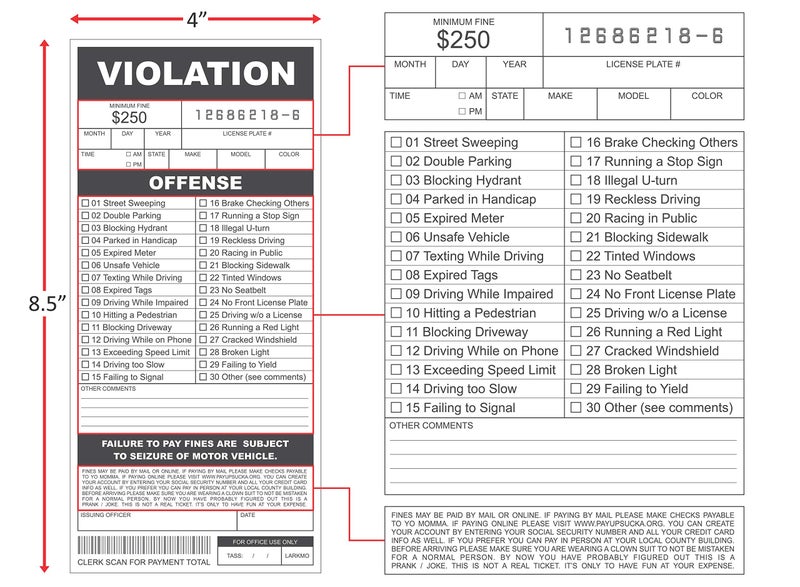 Larkmo Fake Parking Tickets Prank - Qty 25, Joke Violation Parking, Funny Gag Pretend Police Traffic and Safety Car Citations, Kid Friendly - Image 3
