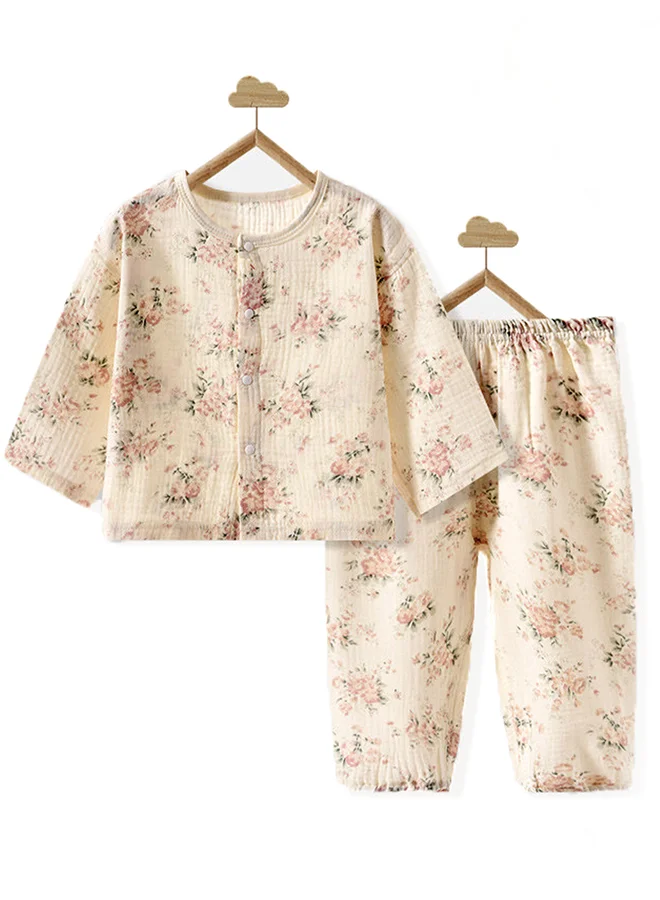 ليتل سربرايز بوكس Little Surprise Box, Pink Florals ,Organic Crushed soft Muslin Cotton Kids Nightsuit-4-5Y
