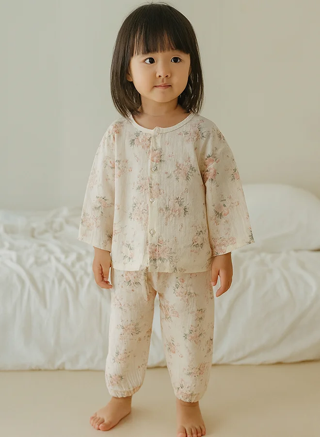 ليتل سربرايز بوكس Little Surprise Box, Pink Florals ,Organic Crushed soft Muslin Cotton Kids Nightsuit-4-5Y