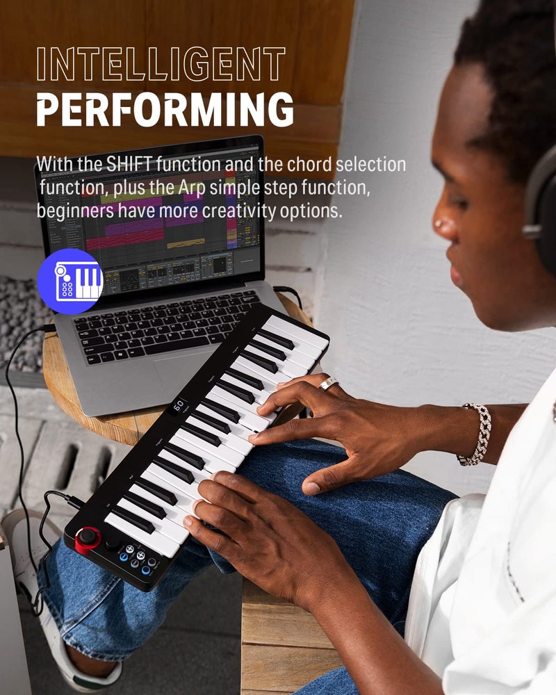 Donner وحدة تحكم لوحة مفاتيح MIDI 32 مفتاح، N-32 مع شاشة عرض أنبوب رقمية، وظيفة تسلسل، وضع تشغيل الأوتار، تأثيرات صوتية من خلال عصا التحكم المضيئة لجهاز iPhone و iPad و Mac و PC - Image 4