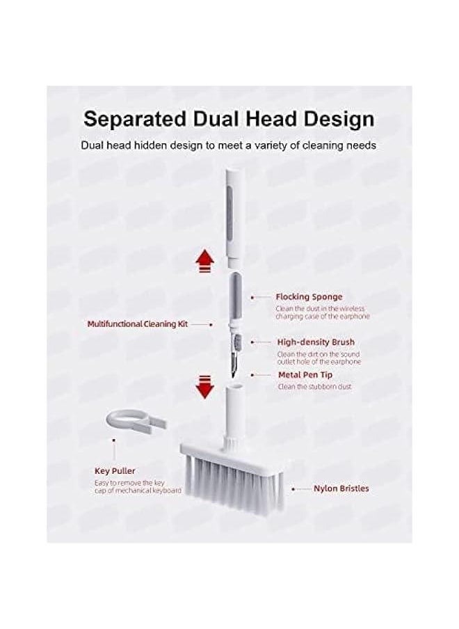 Generic - Cleaning Soft Brush Keyboard Cleaner 5-in-1 Multi-Function Computer Cleaning Tools Kit Corner Gap Duster Keycap Puller for Bluetooth Earphones LEGO Laptop Airpods Pro Camera Lens (Grey) - Image 1