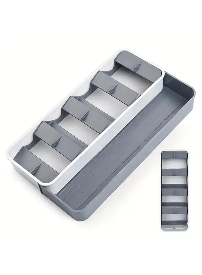 Grey Expandable Utensil Drawer Organizer No Installation Needed Easy Clean Silicone Kitchen Storage Box - Image 5