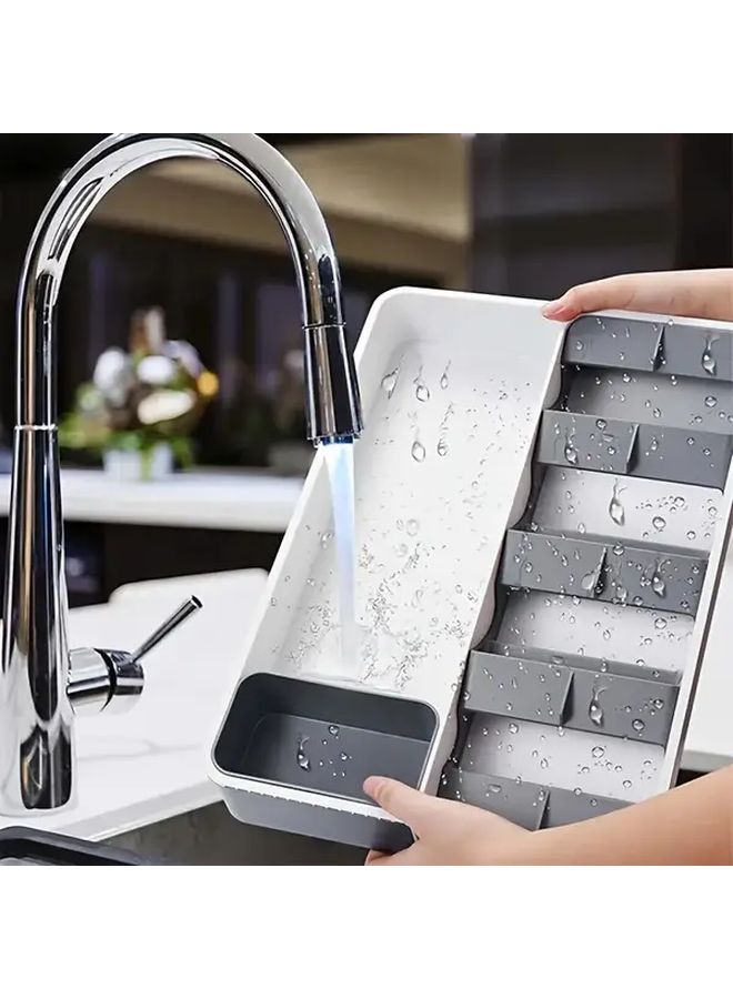 Grey Expandable Utensil Drawer Organizer No Installation Needed Easy Clean Silicone Kitchen Storage Box - Image 2