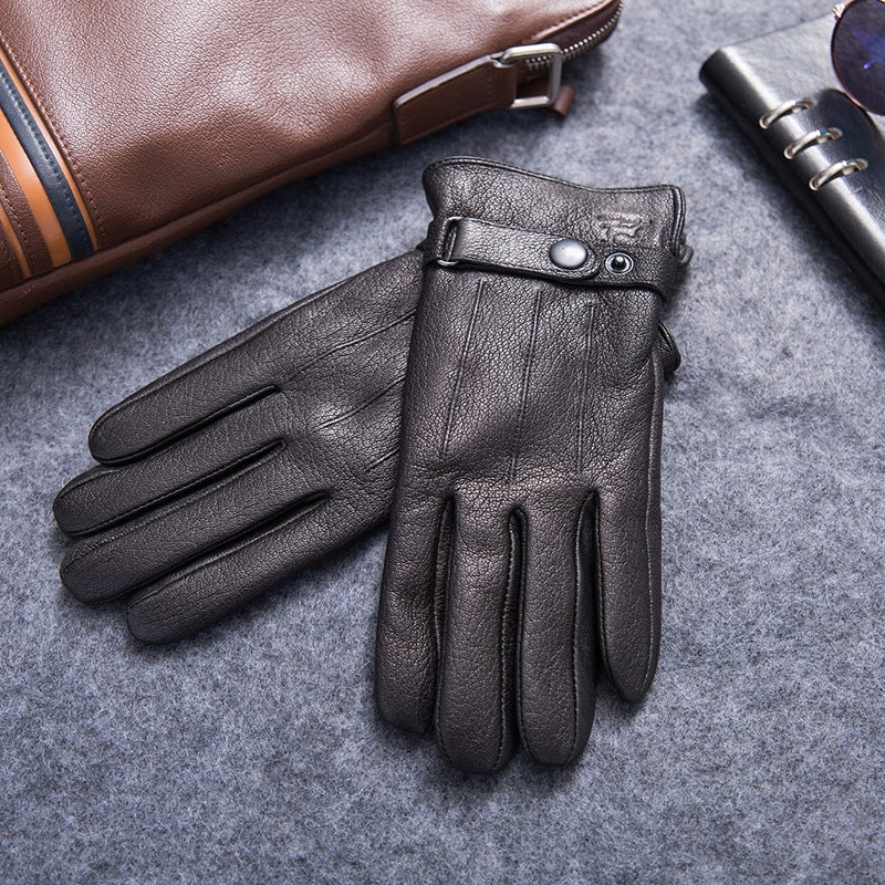 Mens Genuine Sheepskin Winter Driving Gloves Style 3 belt buckle