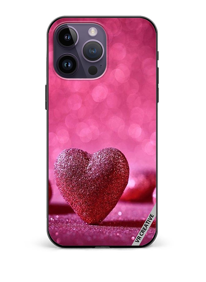 VR CREATIVE Protective Case Cover For Apple iPhone 15 Pro Max Glitter Heart on a Pink Background Design Multicolour - Image 1