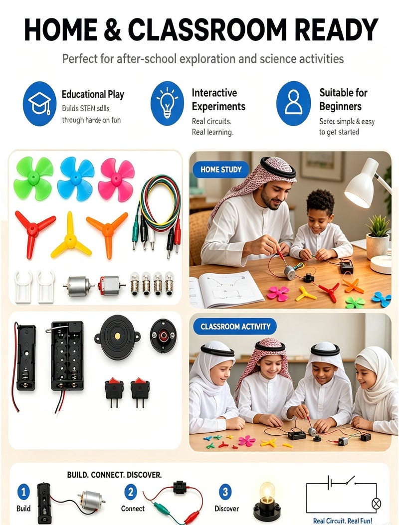 مجموعة مختبر الكهرباء – عدة علمية متكاملة STEM للأطفال | تشمل محركات، مصابيح، أجراس ومراوح | تعليم تفاعلي على منهج مونتيسوري - Image 4
