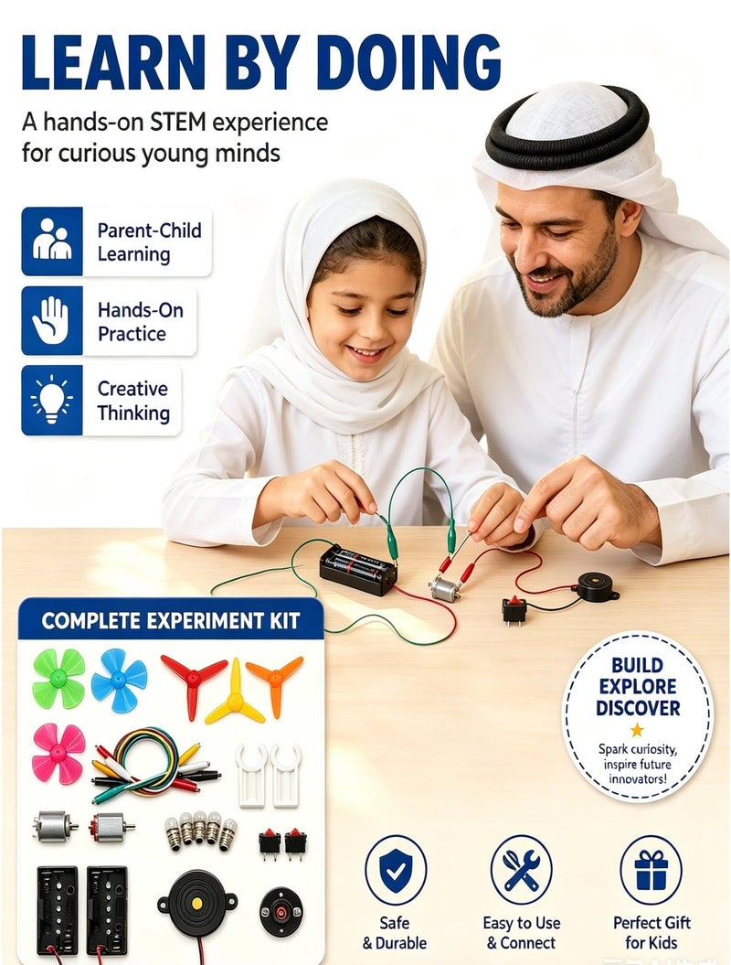 مجموعة مختبر الكهرباء – عدة علمية متكاملة STEM للأطفال | تشمل محركات، مصابيح، أجراس ومراوح | تعليم تفاعلي على منهج مونتيسوري - Image 5