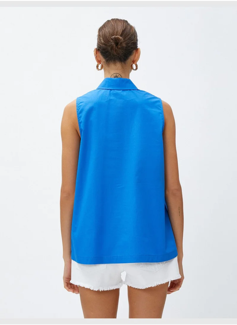 KOTON Button Detail Sleeveless Cotton Shirt