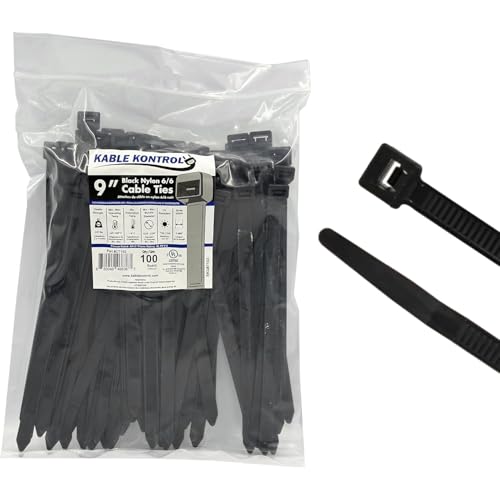 Kable Kontrol Heavy Duty Cable Zip Ties 100 Pcs 9 Inch Black, 250 Lbs Tensile Strength, Self-locking UV Resistant Plastic Nylon Wire Ties, for Indoor or Outdoor Use - Image 1