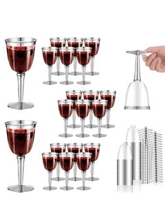 20 Pack Rimmed Disposable Plastic Wine Glasses Bulk 240ml Elegant Fancy Wine Glasses Highball Glasses Transparent Cocktail Cups Long Handle Dessert Cups Party Wedding Anniversary Birthday