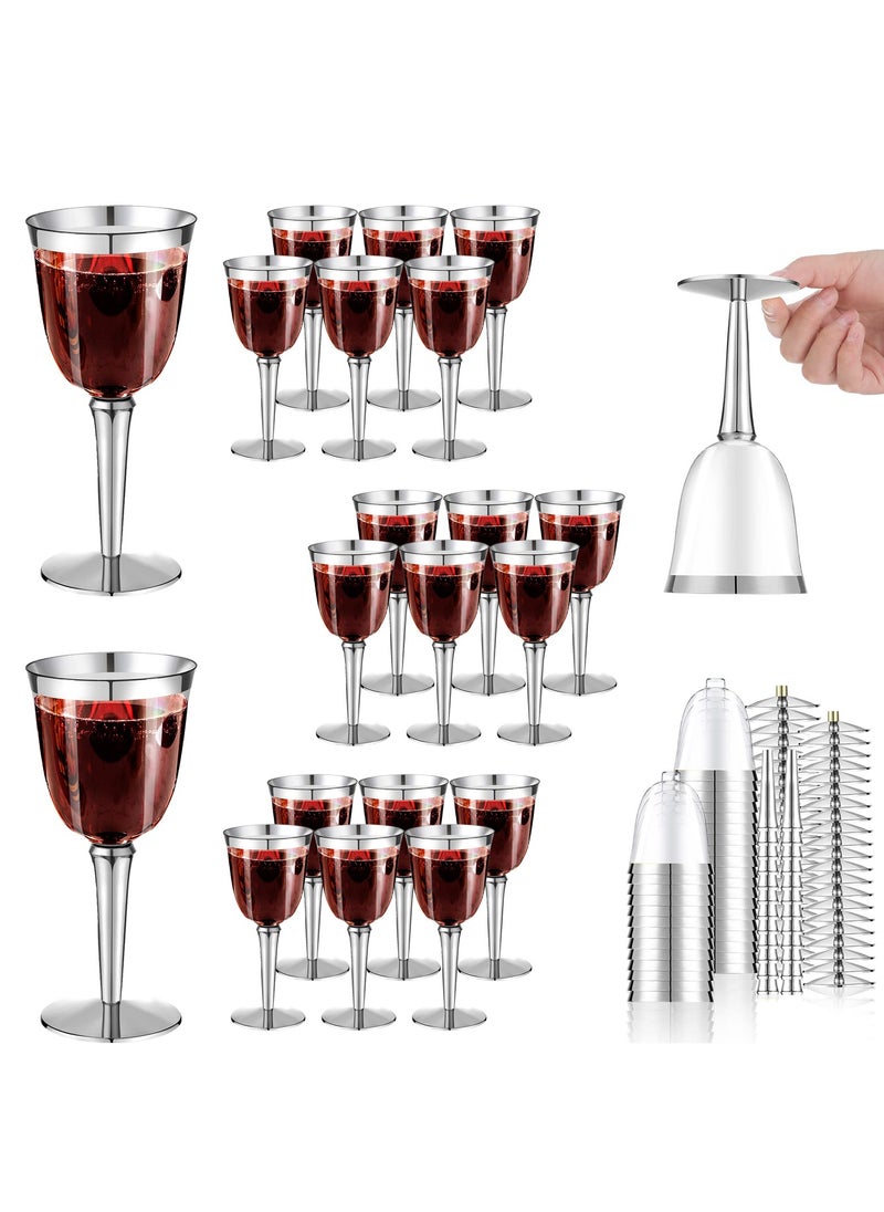 SYOSI - 20 Pack Rimmed Disposable Plastic Wine Glasses Bulk 240ml Elegant Fancy Wine Glasses Highball Glasses Transparent Cocktail Cups Long Handle Dessert Cups Party Wedding Anniversary Birthday - Image 1