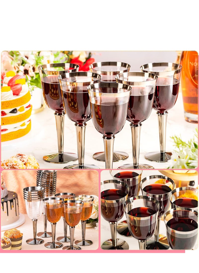 SYOSI - 20 Pack Rimmed Disposable Plastic Wine Glasses Bulk 240ml Elegant Fancy Wine Glasses Highball Glasses Transparent Cocktail Cups Long Handle Dessert Cups Party Wedding Anniversary Birthday - Image 1