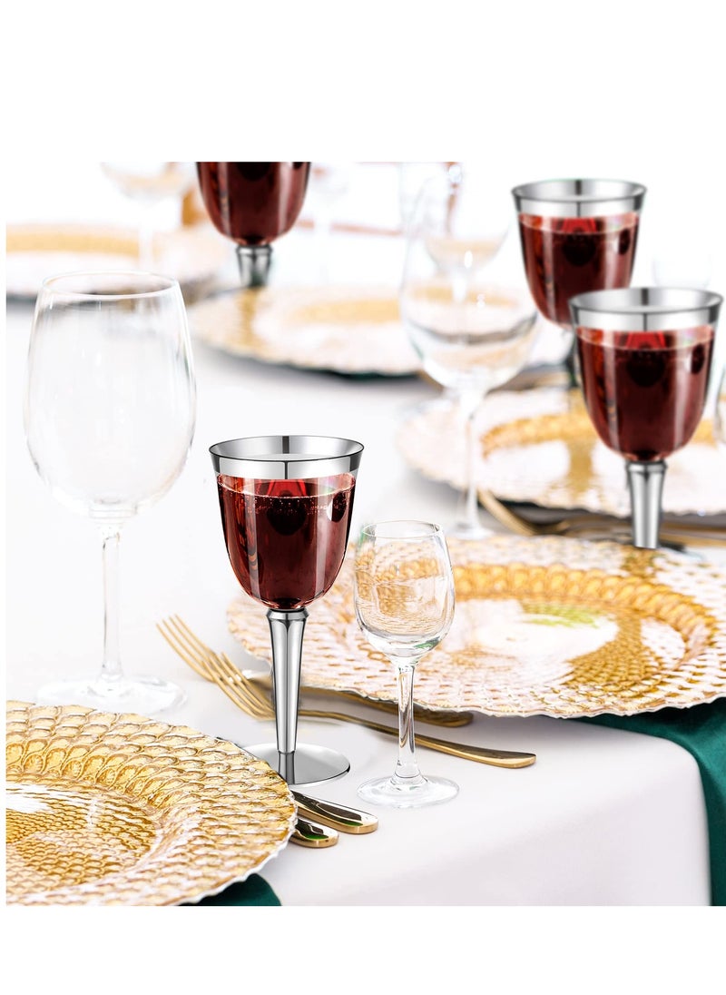 SYOSI - 20 Pack Rimmed Disposable Plastic Wine Glasses Bulk 240ml Elegant Fancy Wine Glasses Highball Glasses Transparent Cocktail Cups Long Handle Dessert Cups Party Wedding Anniversary Birthday - Image 1