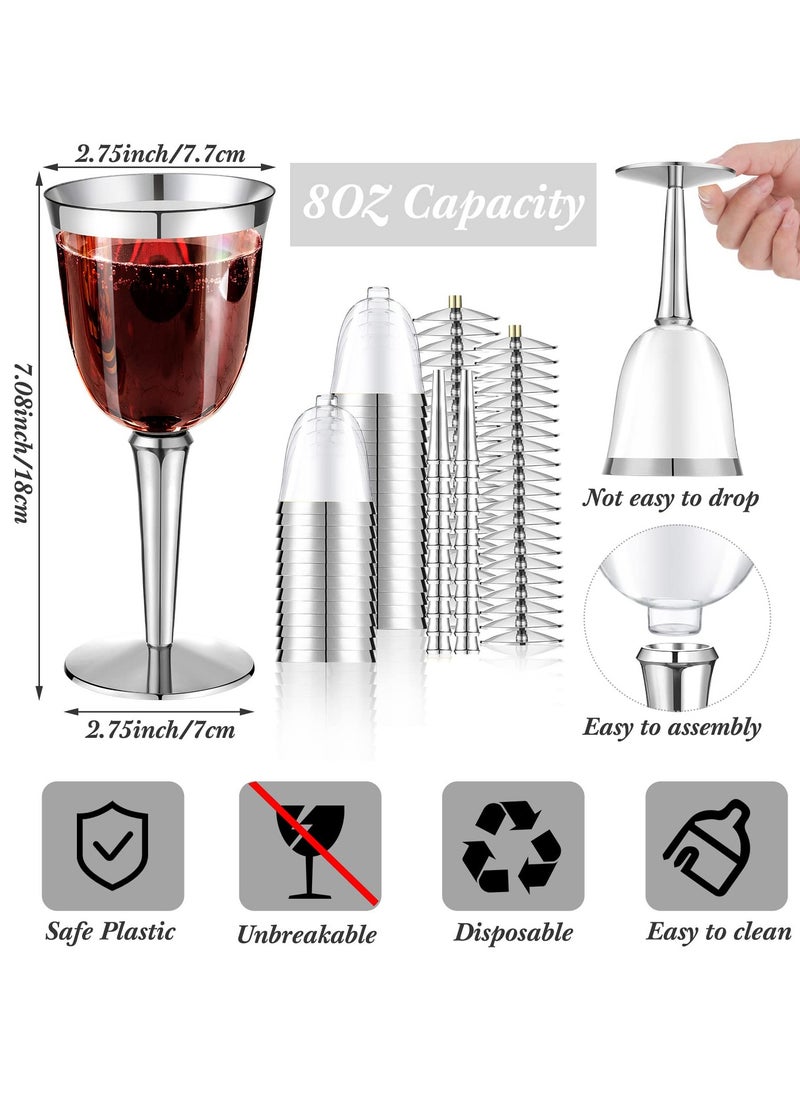 SYOSI - 20 Pack Rimmed Disposable Plastic Wine Glasses Bulk 240ml Elegant Fancy Wine Glasses Highball Glasses Transparent Cocktail Cups Long Handle Dessert Cups Party Wedding Anniversary Birthday - Image 1