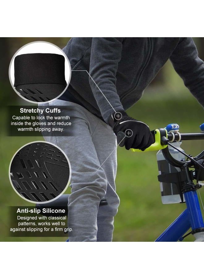 OOPOR Kids Winter Sports Cycling Gloves - Children Warm Touch Screen Anti-slip Thermal Outdoor Windproof Gloves for Boys Girls Running Riding Bike Black S Aged 6-8 - Image 2