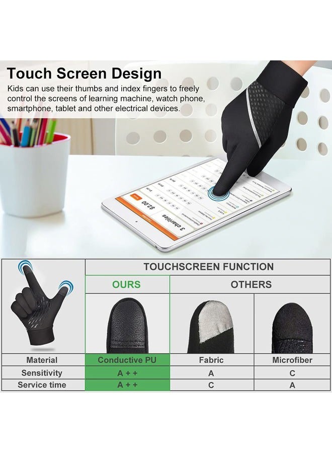 OOPOR Kids Winter Sports Cycling Gloves - Children Warm Touch Screen Anti-slip Thermal Outdoor Windproof Gloves for Boys Girls Running Riding Bike Black S Aged 6-8 - Image 3