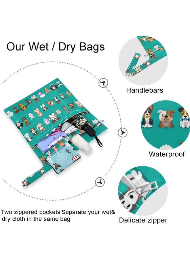 visesunny Cool Dog 2Pcs Wet Bag with Zippered Pockets Washable Reusable Roomy for Travel,Beach,Pool,Daycare,Stroller,Diapers,Dirty Gym Clothes, Wet Swimsuits, Toiletries - Image 5