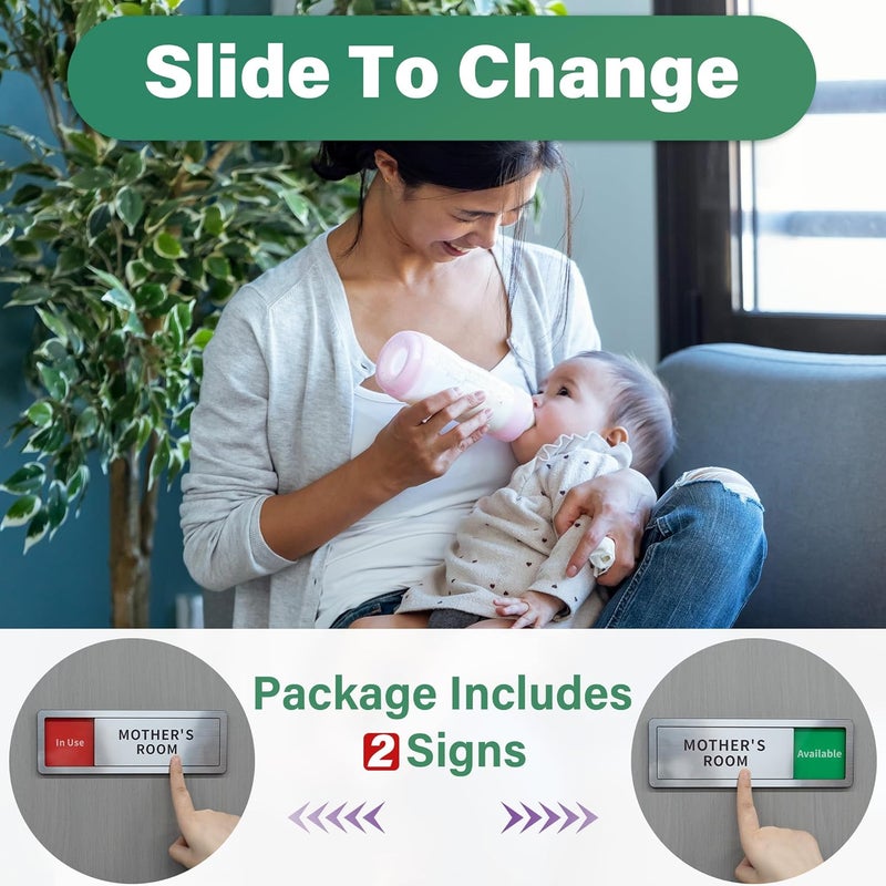 Abudada Mother's Room Sliding Door Signs Do Not Disturb,Breastfeeding Door Sign In Use/Available Slider Sign for Privacy Room Vacant Occupied Privacy Slide Door Sign，Brushed Silver - Image 2