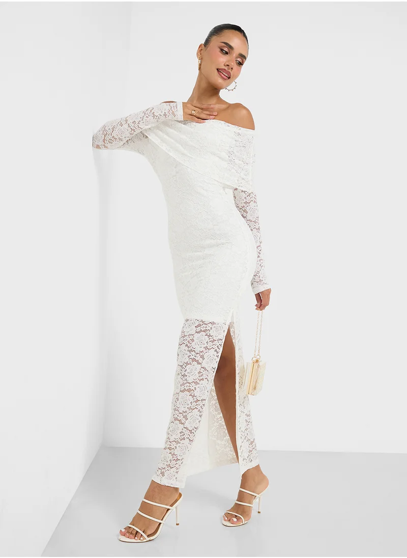 جينجر Off Shoulder Lace Detail Bodycon Dress