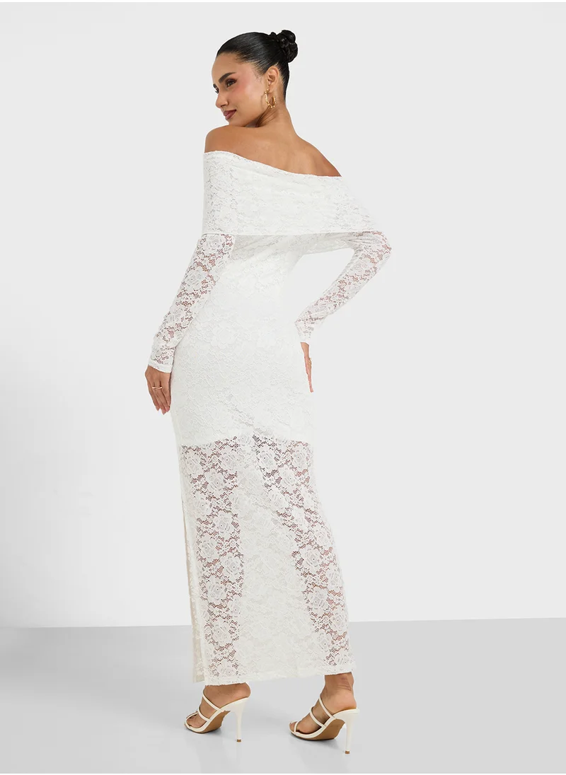 جينجر Off Shoulder Lace Detail Bodycon Dress