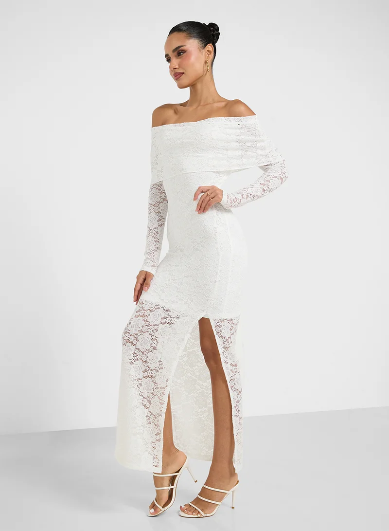Ginger Off Shoulder Lace Detail Bodycon Dress