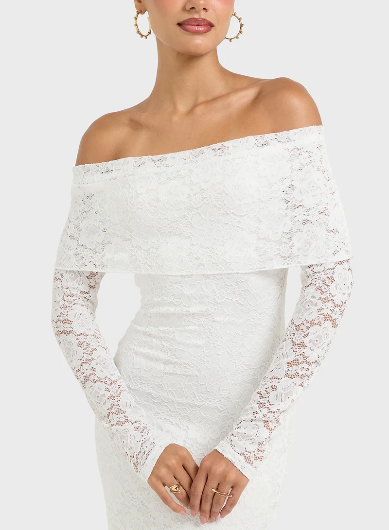 Ginger Off Shoulder Lace Detail Bodycon Dress