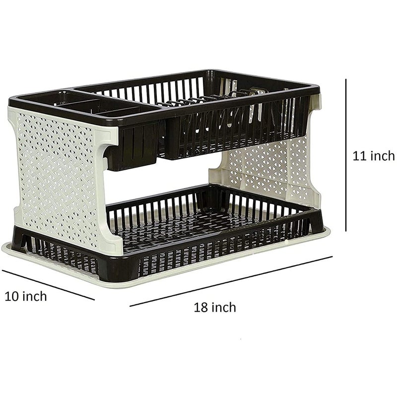 Home Stuffs Plastic 2Layer Dish Rack Plastic with Drainage Tray Large Capacity for 12 Plates 6 Cups Utensil Holder Compact Kitchen Organizer for Drying Dishes AntiRust and SpaceSaving Design - Image 3