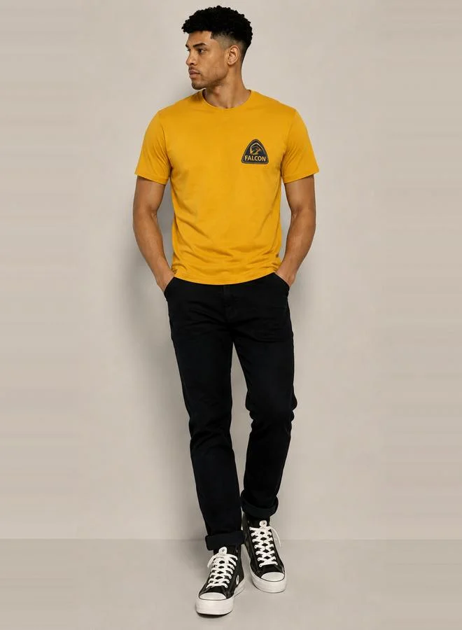 Take Two Mustard Printed Crew Neck T-Shirt By Falcon