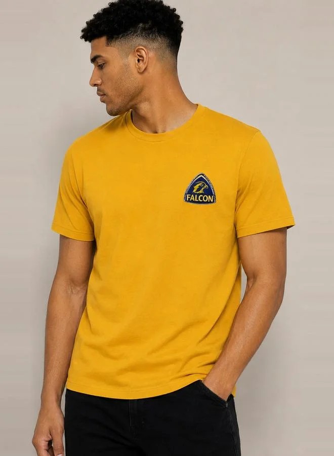 Take Two Mustard Printed Crew Neck T-Shirt By Falcon