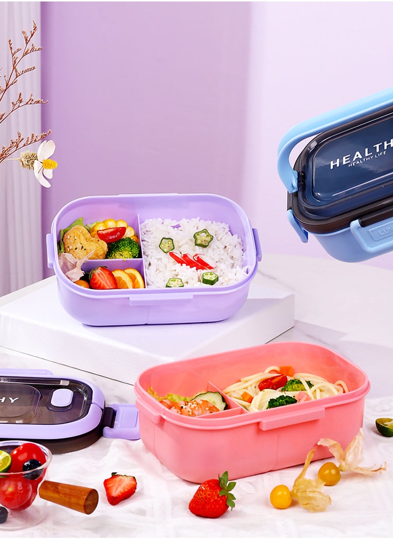 YAH HealthyLife Bento Lunch Box with Sauce Box - BPA-Free, Leak-Proof, 2 Stackable Layers with 6 Compartments, Microwave & Dishwasher Safe, Includes Cutlery & Handle for Easy Carrying