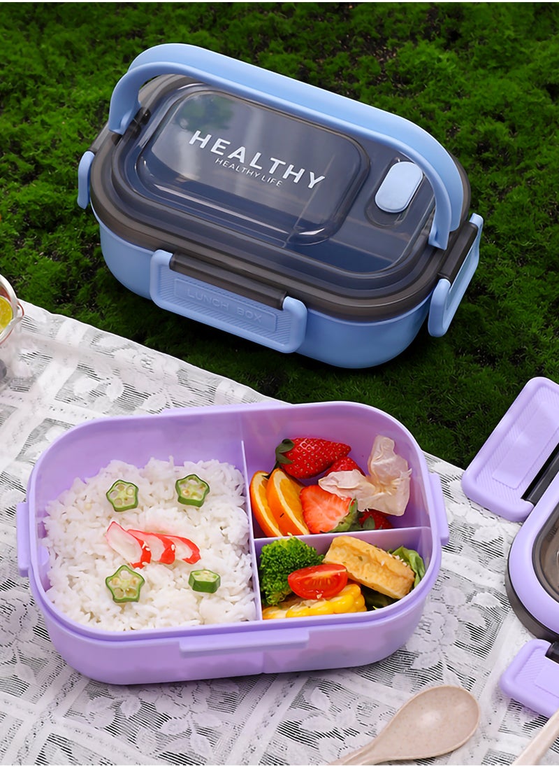 YAH HealthyLife Bento Lunch Box with Sauce Box - BPA-Free, Leak-Proof, 2 Stackable Layers with 6 Compartments, Microwave & Dishwasher Safe, Includes Cutlery & Handle for Easy Carrying