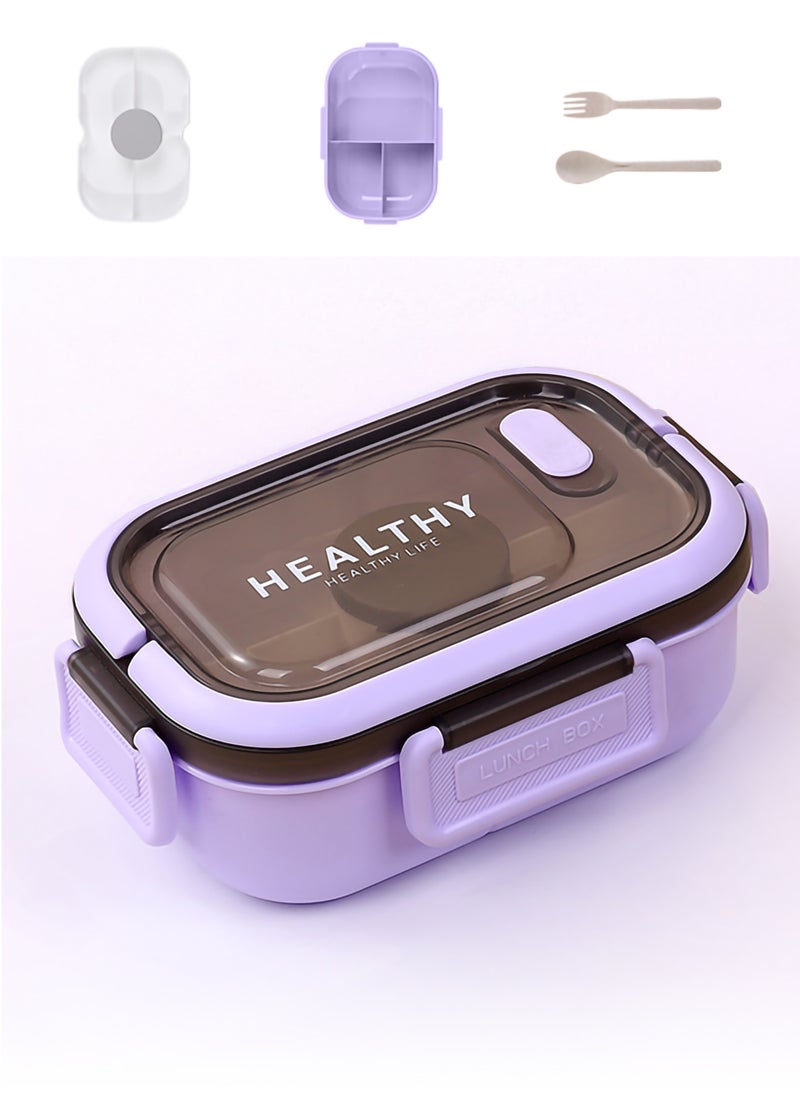 YAH HealthyLife Bento Lunch Box with Sauce Box - BPA-Free, Leak-Proof, 2 Stackable Layers with 6 Compartments, Microwave & Dishwasher Safe, Includes Cutlery & Handle for Easy Carrying