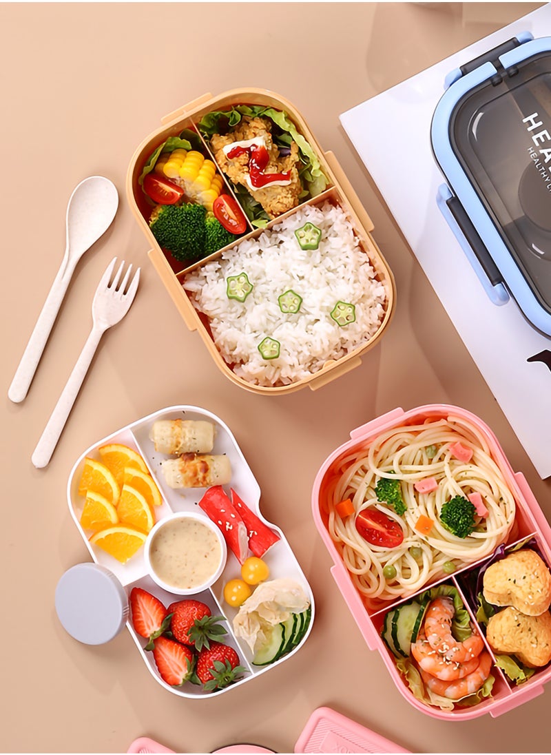 YAH HealthyLife Bento Lunch Box with Sauce Box - BPA-Free, Leak-Proof, 2 Stackable Layers with 6 Compartments, Microwave & Dishwasher Safe, Includes Cutlery & Handle for Easy Carrying