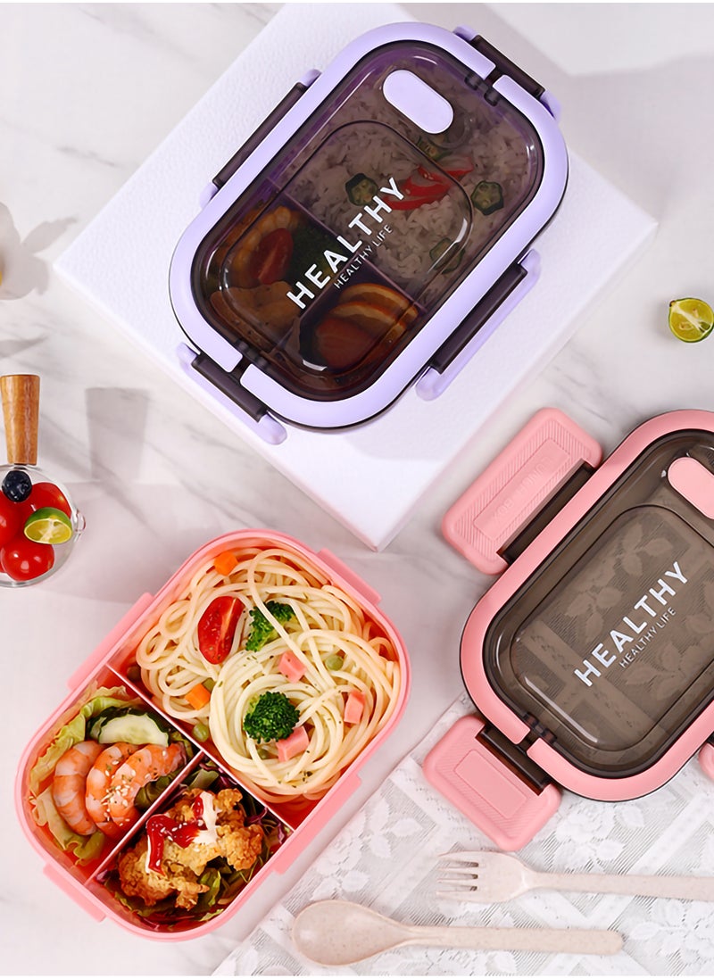 YAH HealthyLife Bento Lunch Box with Sauce Box - BPA-Free, Leak-Proof, 2 Stackable Layers with 6 Compartments, Microwave & Dishwasher Safe, Includes Cutlery & Handle for Easy Carrying