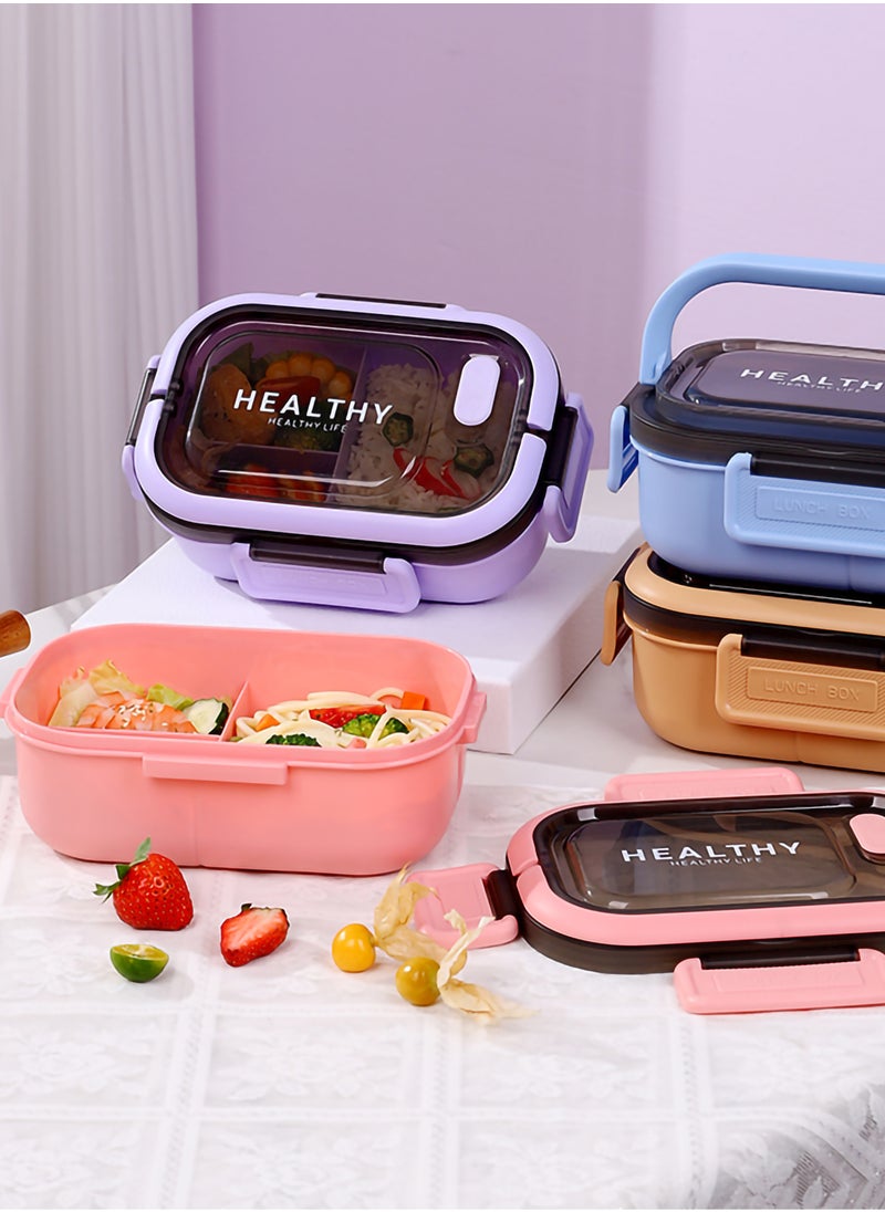YAH HealthyLife Bento Lunch Box with Sauce Box - BPA-Free, Leak-Proof, 2 Stackable Layers with 6 Compartments, Microwave & Dishwasher Safe, Includes Cutlery & Handle for Easy Carrying