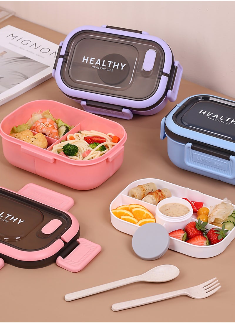 YAH HealthyLife Bento Lunch Box with Sauce Box - BPA-Free, Leak-Proof, 2 Stackable Layers with 6 Compartments, Microwave & Dishwasher Safe, Includes Cutlery & Handle for Easy Carrying