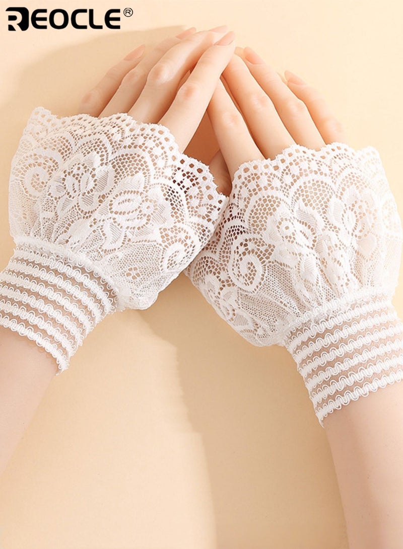 REOCLE Women's Wrist Cuffs Romantic Floral Lace Fingerless Cuffs Intricate Pattern & Scalloped Edge Design for Feminine Outfit Layering - Image 5