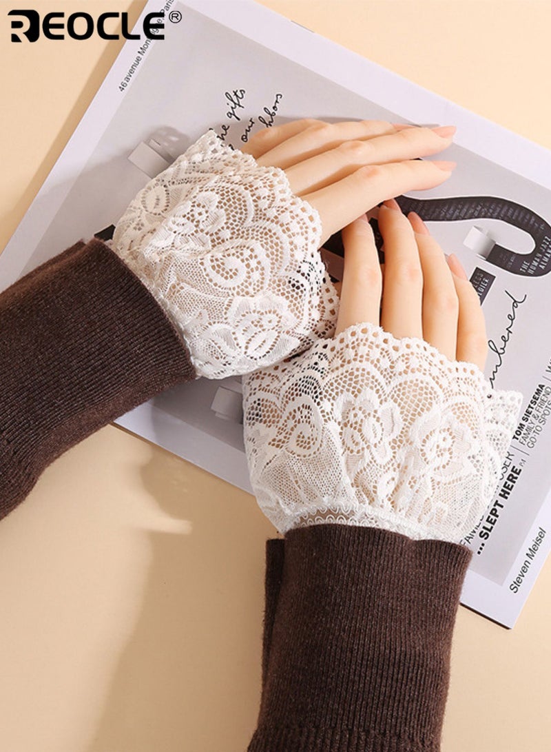 REOCLE Women's Wrist Cuffs Romantic Floral Lace Fingerless Cuffs Intricate Pattern & Scalloped Edge Design for Feminine Outfit Layering - Image 1