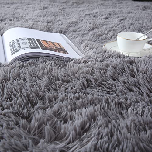 CAIYUECS Area Rugs for Bedroom Living Room: 4x6 Grey Fuzzy Shag Shaggy Rug - Soft Plush Furry Bedside Dorm Throw Rug - Indoor Floor Carpet for Kids Girls Boys Home,Dark Gray - Image 4