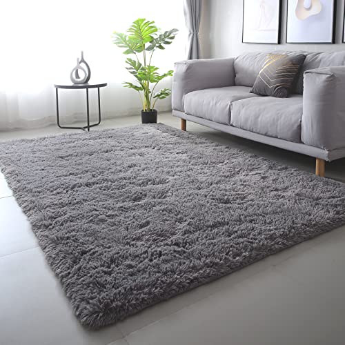 CAIYUECS Area Rugs for Bedroom Living Room: 4x6 Grey Fuzzy Shag Shaggy Rug - Soft Plush Furry Bedside Dorm Throw Rug - Indoor Floor Carpet for Kids Girls Boys Home,Dark Gray - Image 2