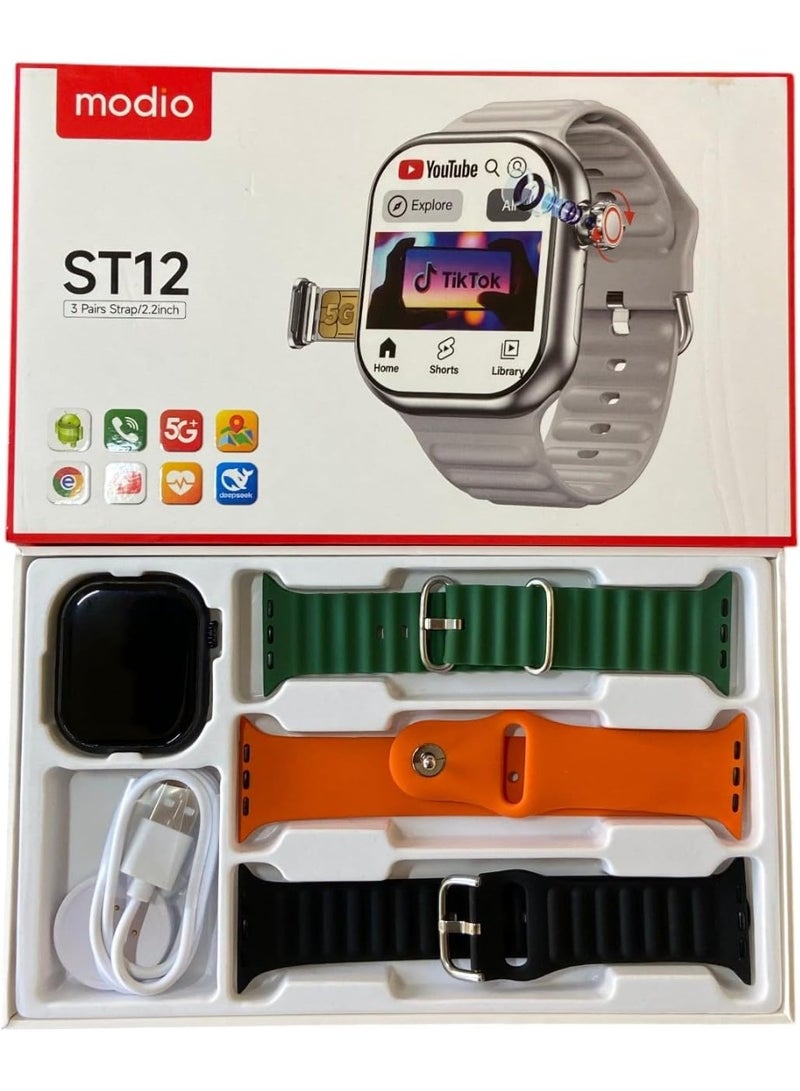 Modio ST12 Smartwatch with 2.2-inch Full HD Display and 3 Interchangeable Straps - Image 2