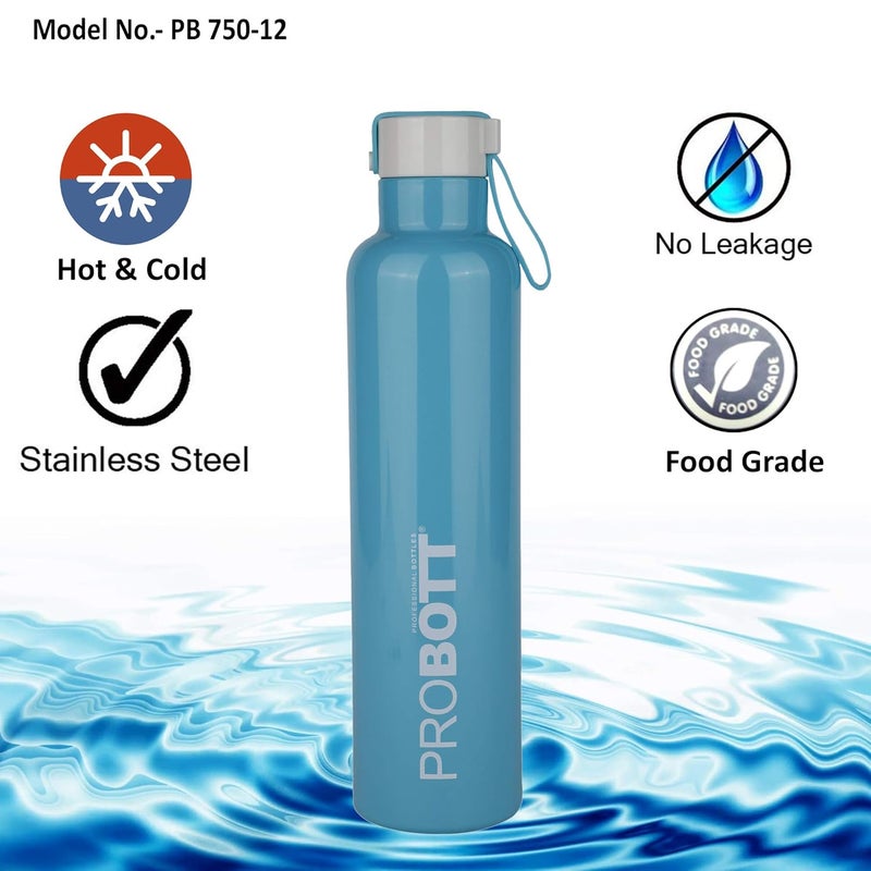 PROBOTT Probott Bang 750ml Thermoses Vacuum Insulated Flask Bottle, Stainless Steel Water Bottles, Screw Cap | Hot and Cold | Leak Proof | Pack of 2 | Shiny Black+Baby Blue  - Image 5